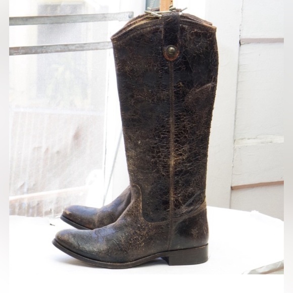 Frye Shoes - ✨ Frye 'Melissa Button' tall moto boot, glazed slate cracked leather - like new!